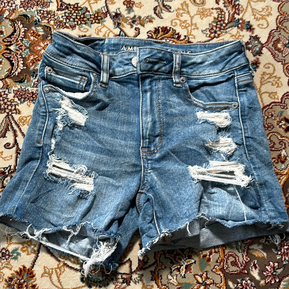 American Eagle shorts 0 Next Level stretch Denim High Rise Shortie Distressed